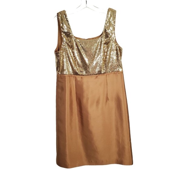 Talbots Size 16 Dress Bolero Jacket Set Gold Sequins Silk Cotton Formal Party - Picture 4 of 13